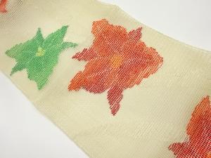 羅紐通し花葉模様織出し名古屋帯